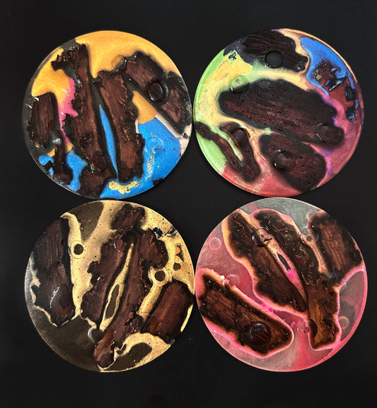 4 Multi-colored Wood Non-stick, No-slip Coasters