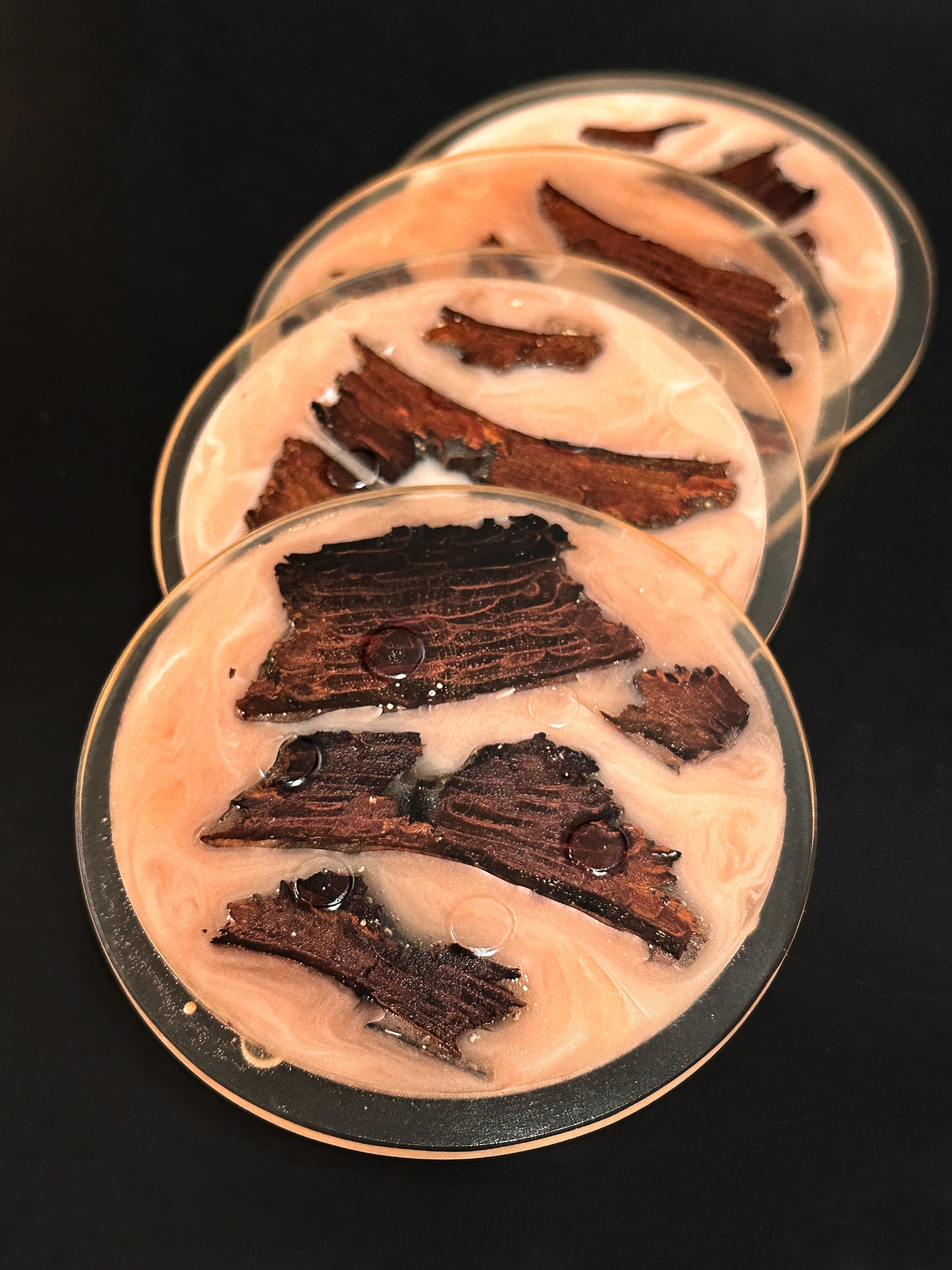 4 Orange/Clear Wood Non-stick, No-slip Coasters