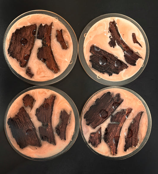 4 Orange/Clear Wood Non-stick, No-slip Coasters