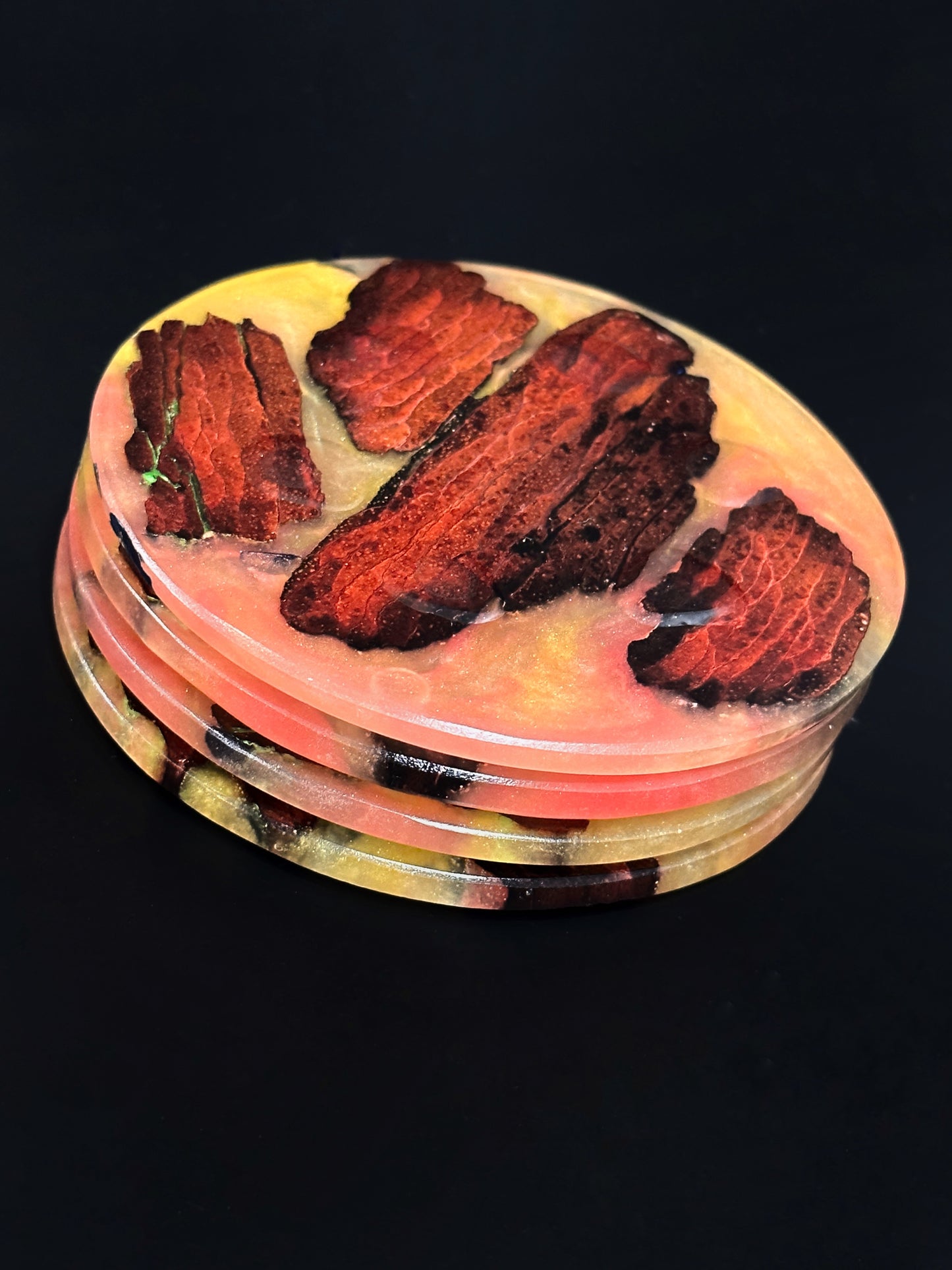 4 Wood Orange/Red Non-stick, No-slip Coasters