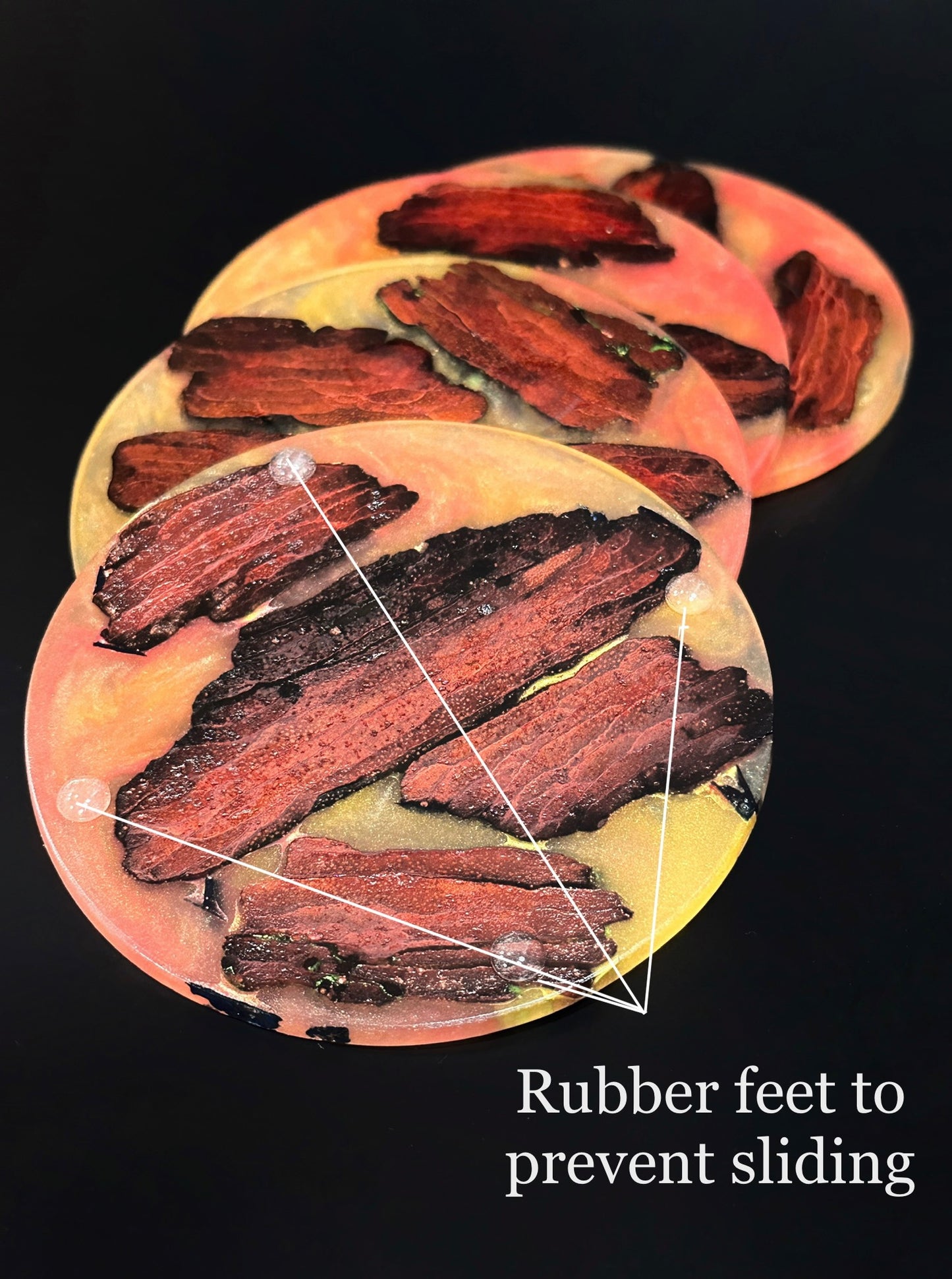 4 Wood Orange/Red Non-stick, No-slip Coasters