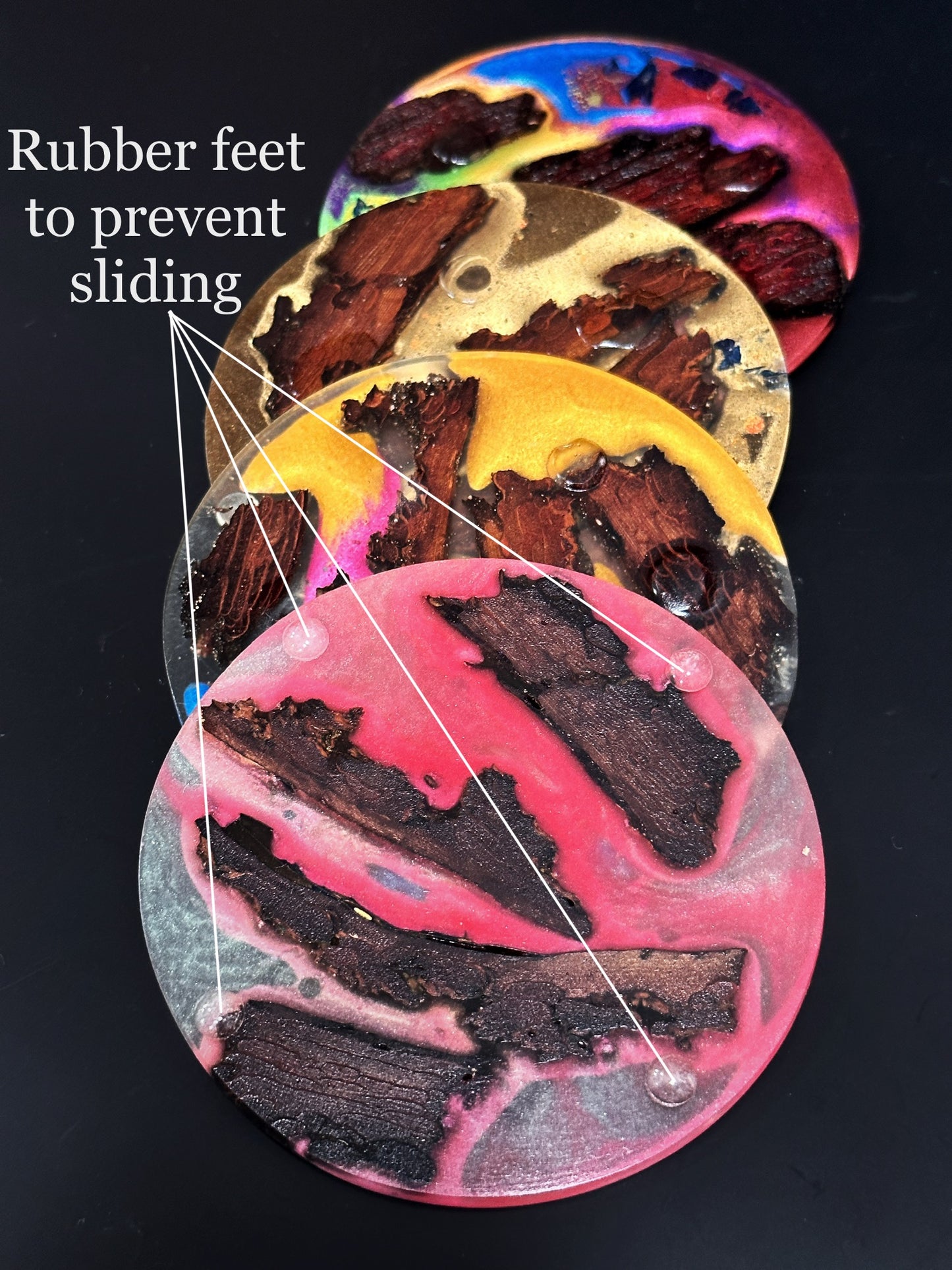 4 Multi-colored Wood Non-stick, No-slip Coasters