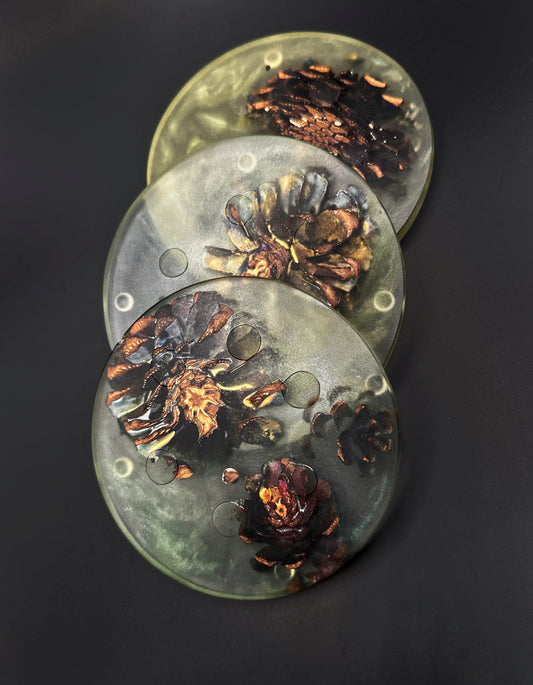 3 Green Pinecone Non-stick, No-slip Coasters