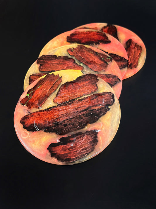 4 Wood Orange/Red Non-stick, No-slip Coasters