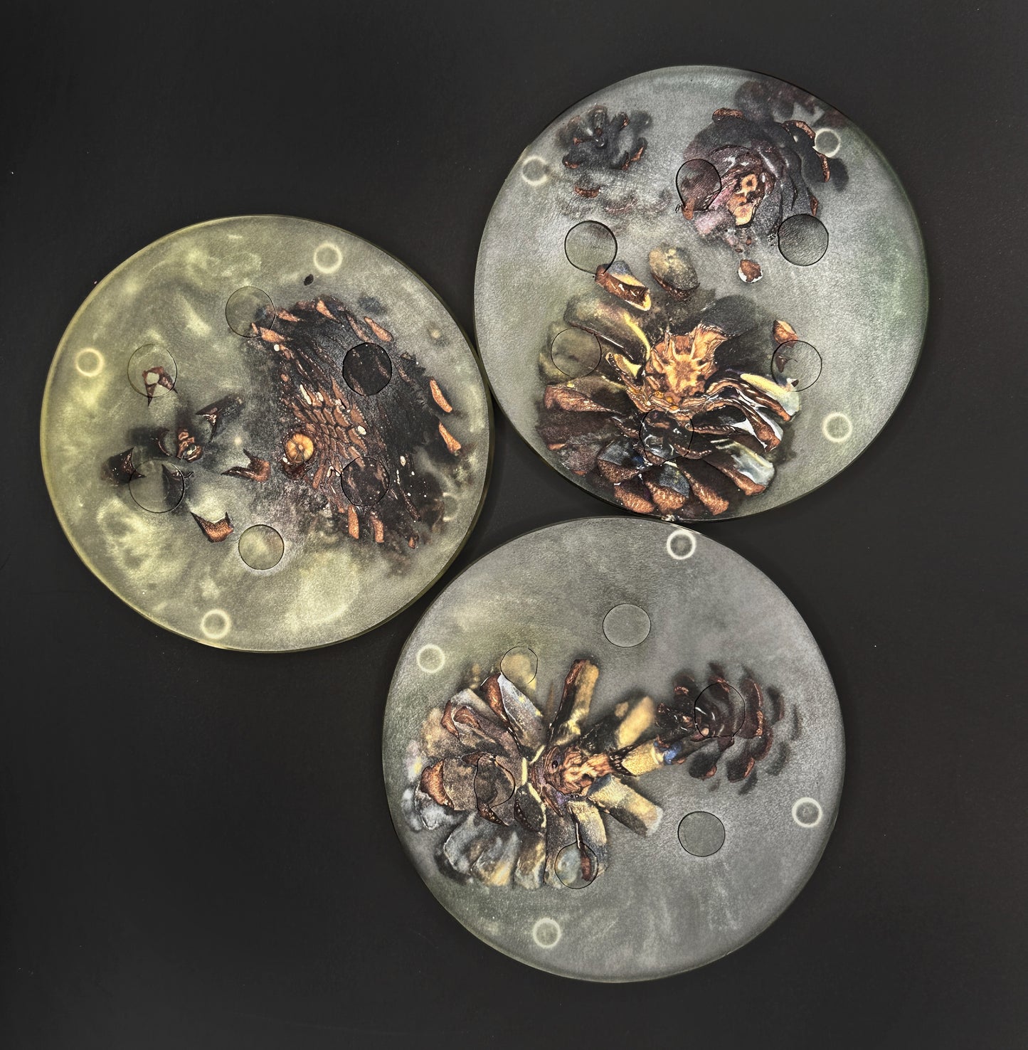 3 Green Pinecone Non-stick, No-slip Coasters