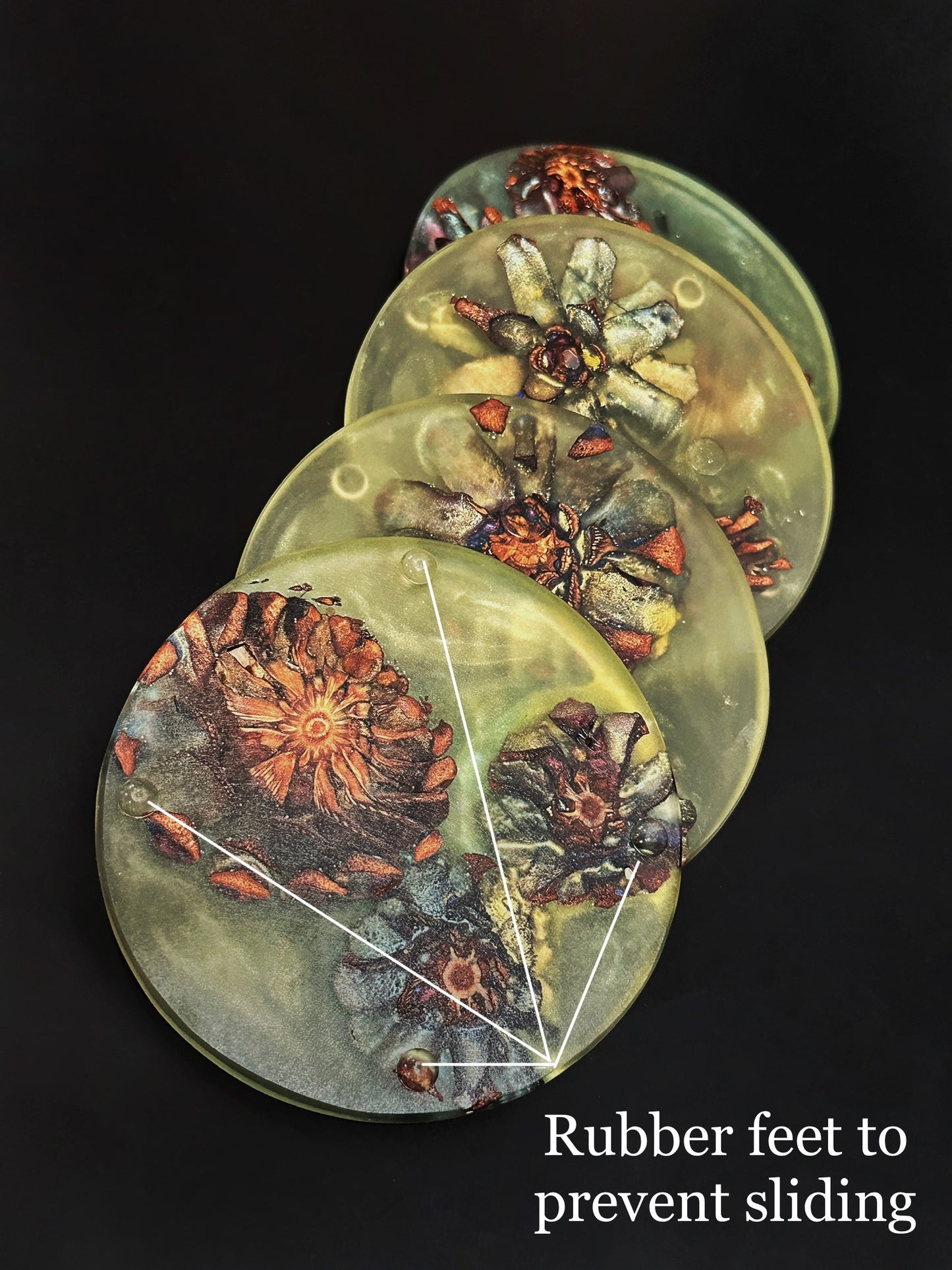 4 Green Pinecone Non-stick, No-slip Coasters