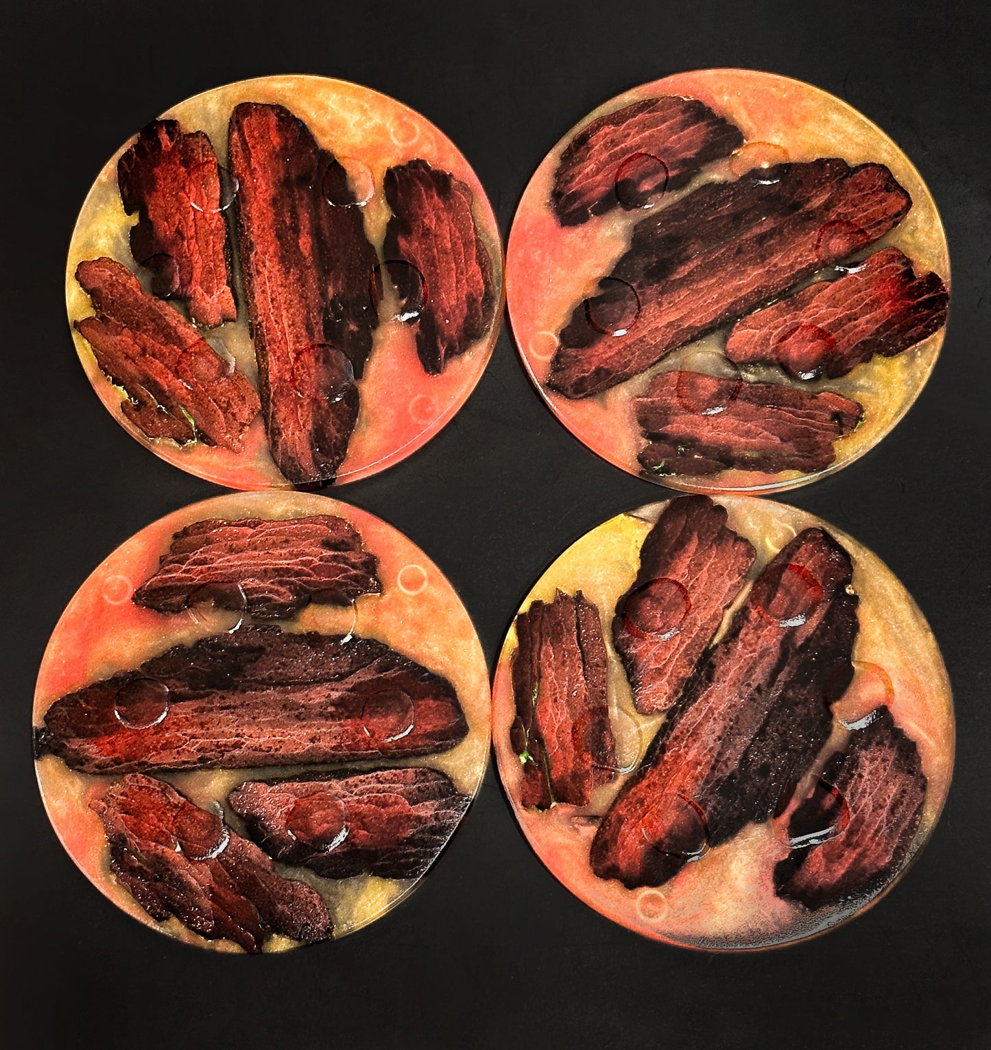 4 Wood Orange/Red Non-stick, No-slip Coasters