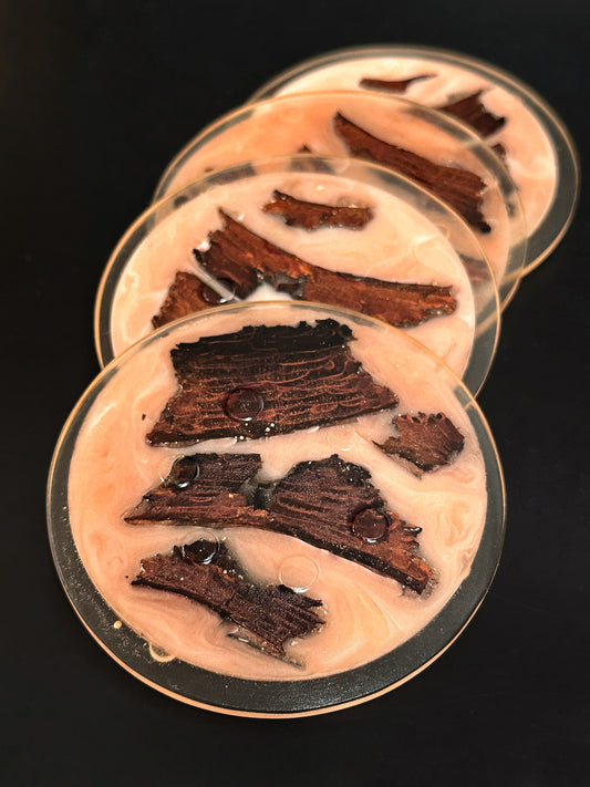 4 Orange/Clear Wood Non-stick, No-slip Coasters