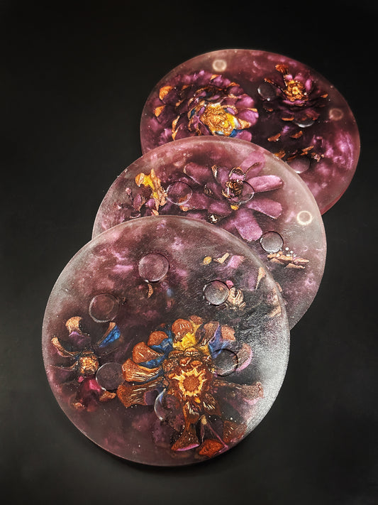 3 Purple Pinecone Non-stick, No-slip Coasters