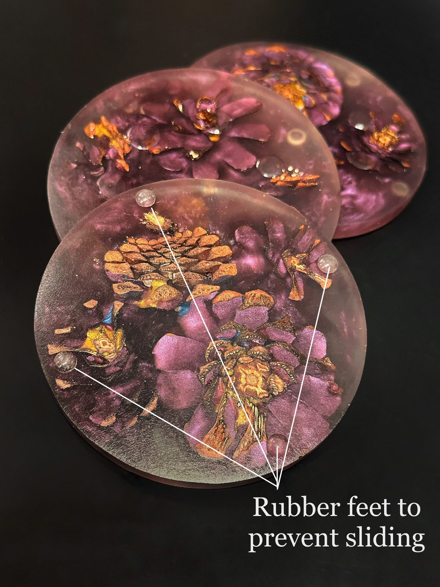 3 Purple Pinecone Non-stick, No-slip Coasters