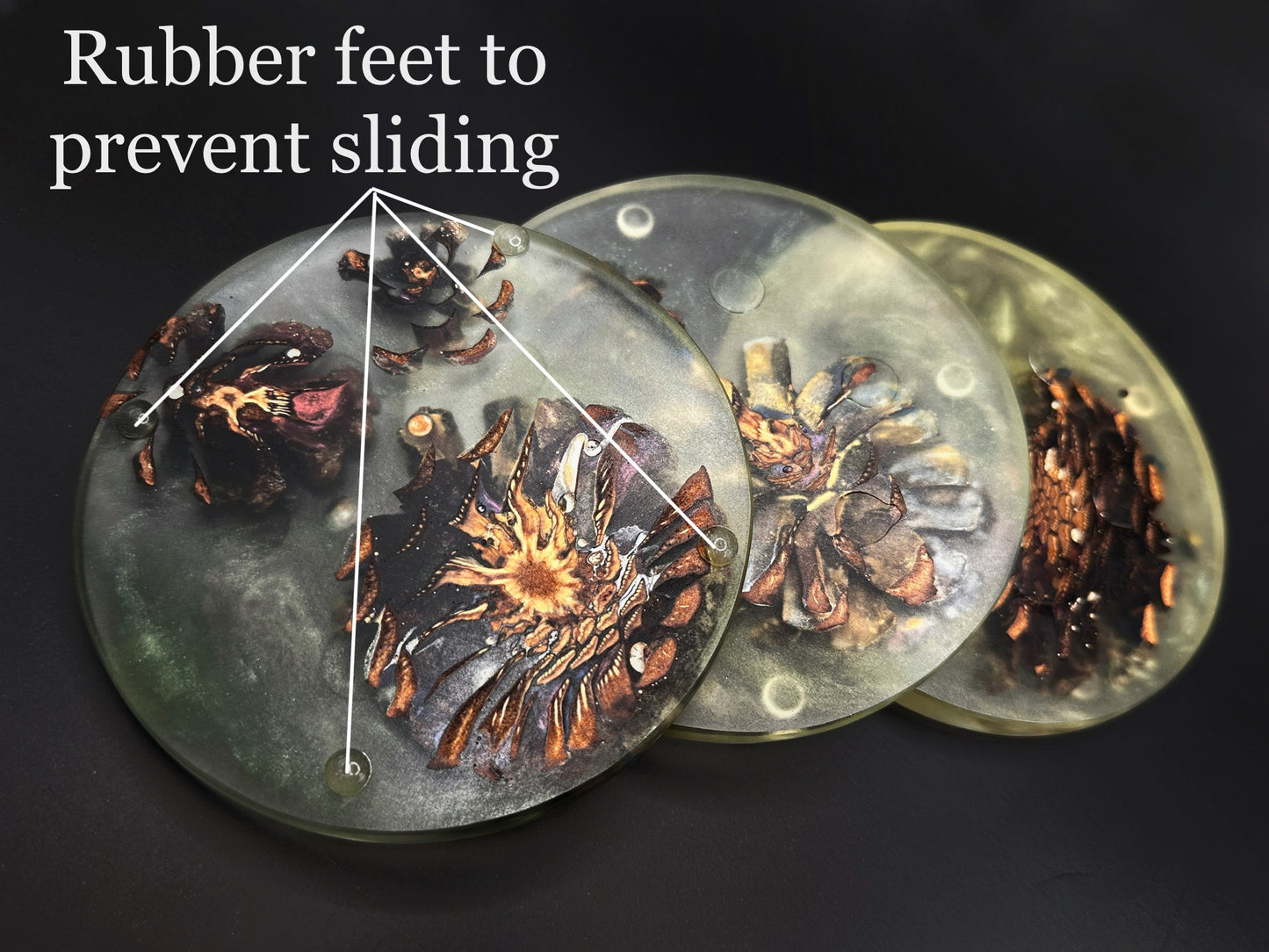 3 Green Pinecone Non-stick, No-slip Coasters