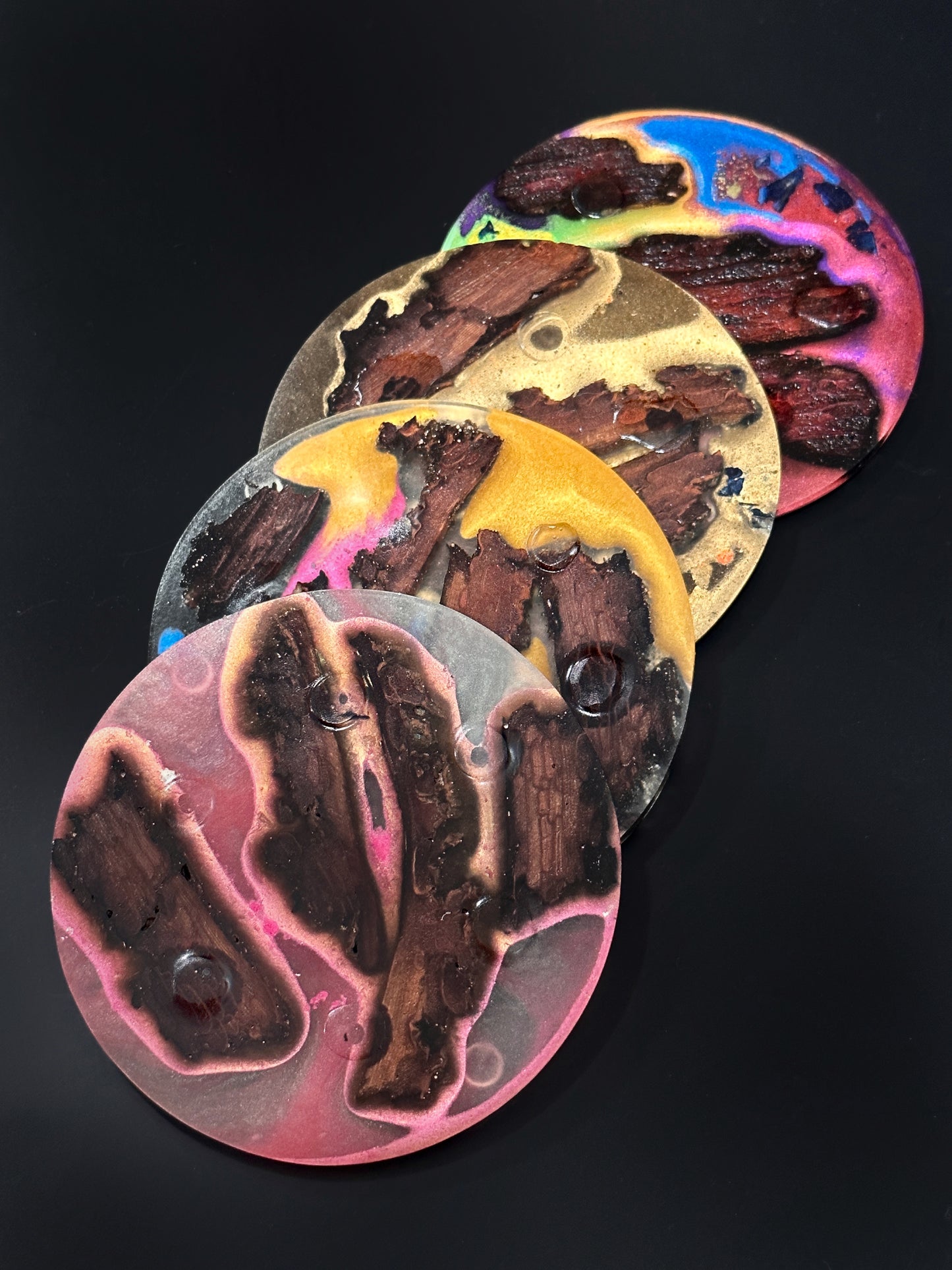 4 Multi-colored Wood Non-stick, No-slip Coasters