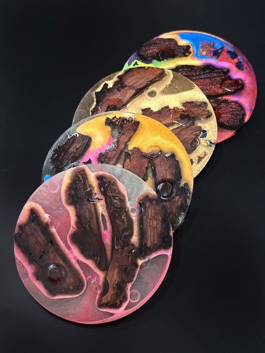 4 Multi-colored Wood Non-stick, No-slip Coasters