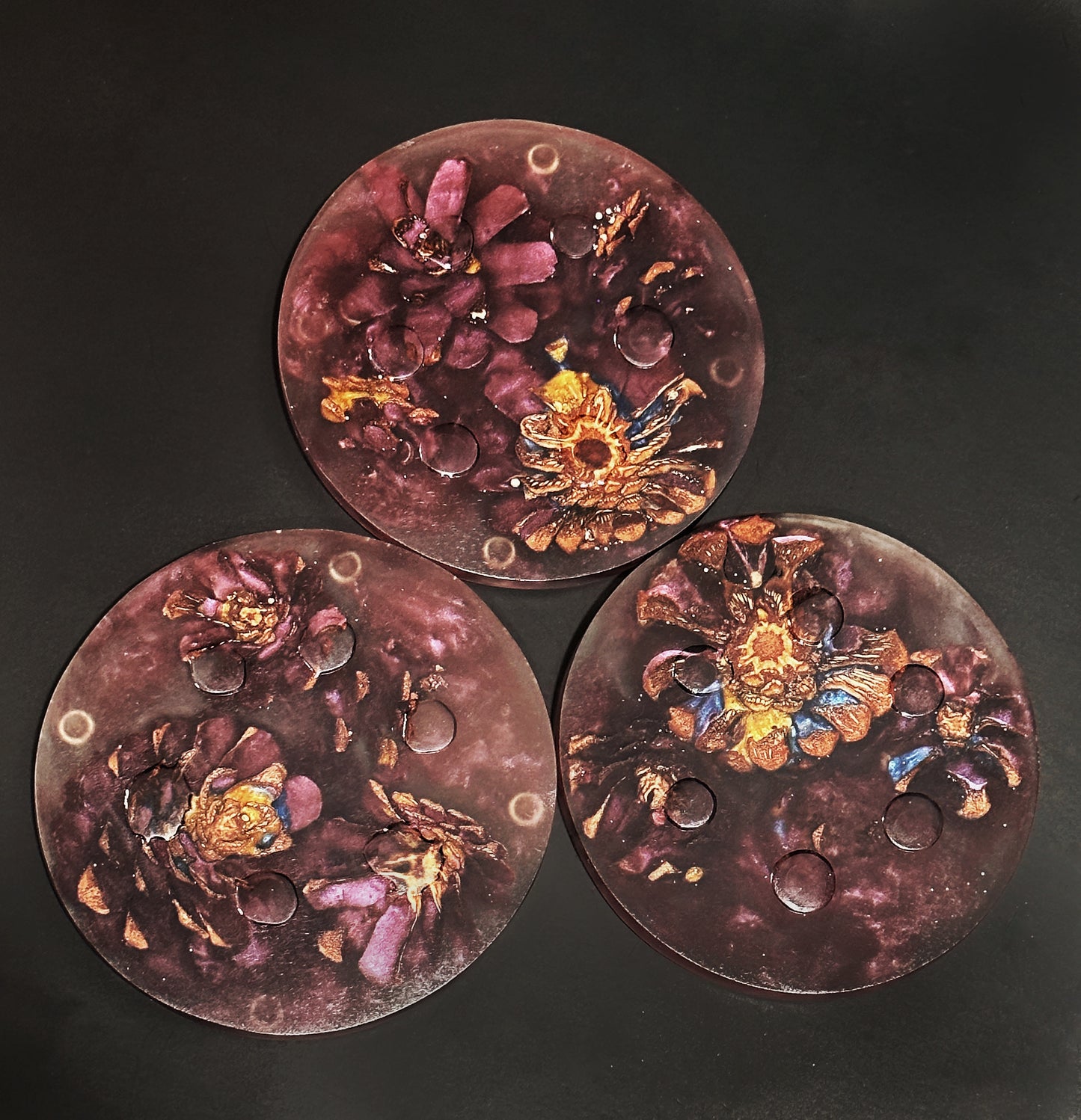 3 Purple Pinecone Non-stick, No-slip Coasters